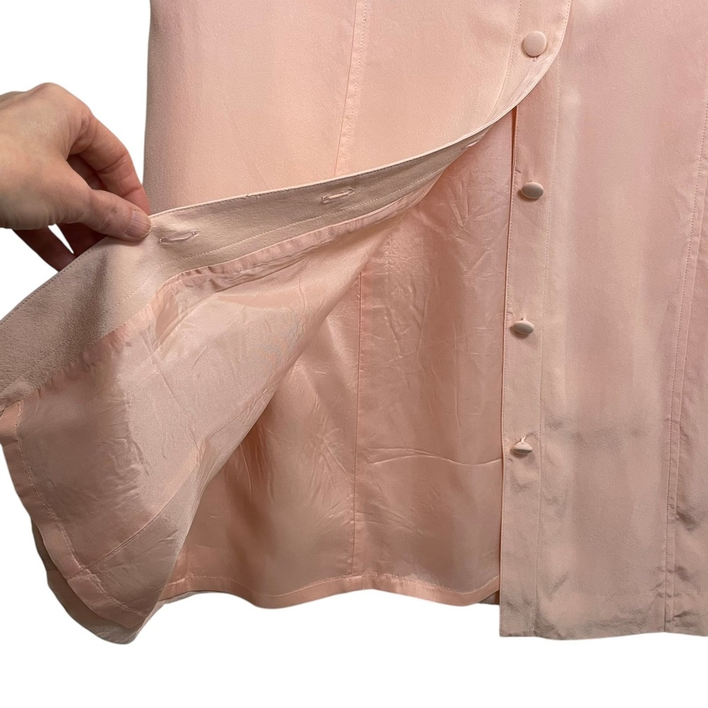 August Silk Womens Pink 100% Silk Short Sleeve Button Front Shirt Dress Size 14 - Picture 10 of 13